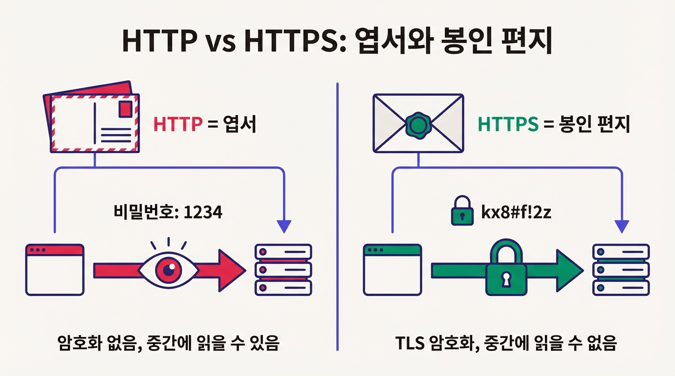 HTTP vs HTTPS 비교: 엽서와 봉인 편지